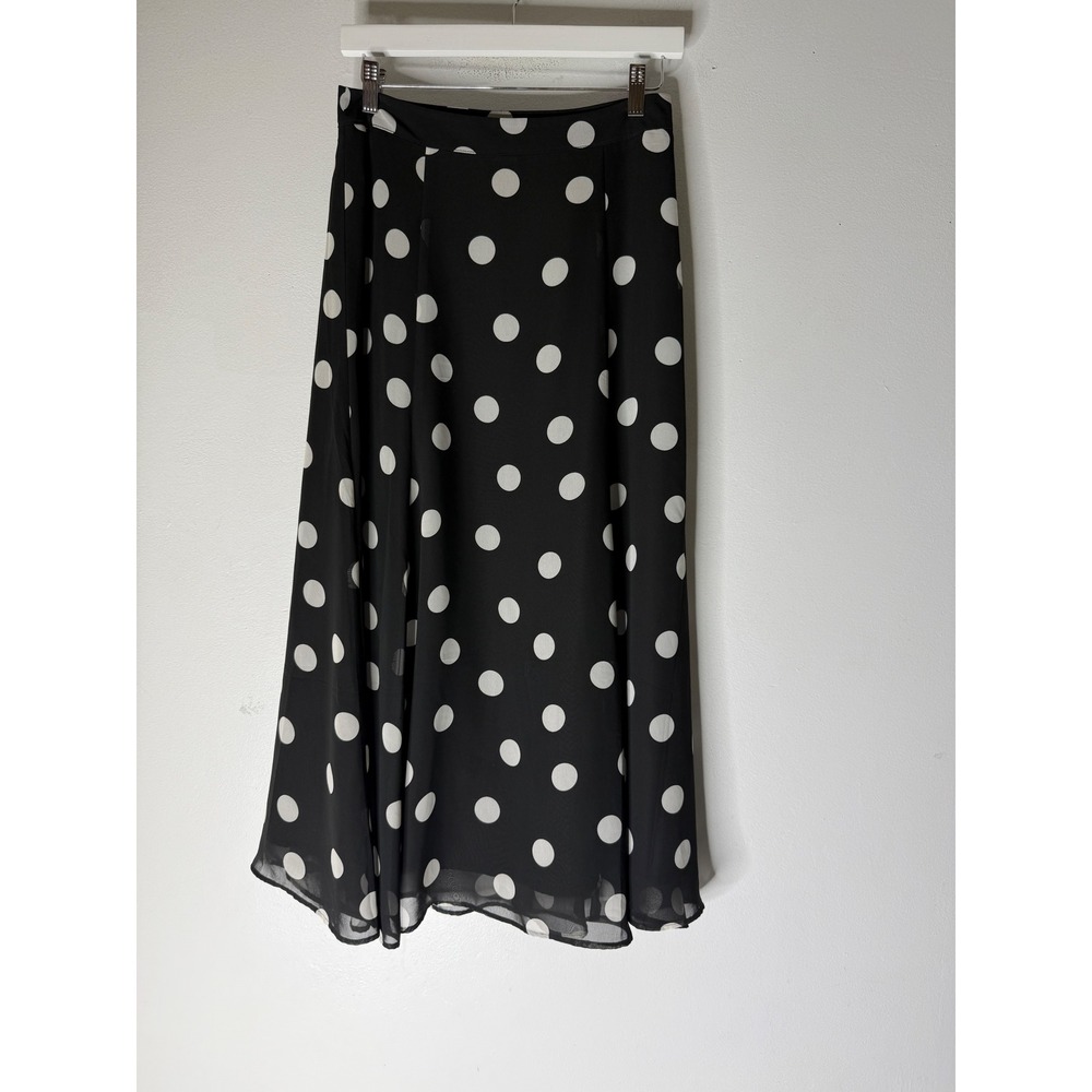 Ann Taylor Factory Black White Polka Dot Maxi Skirt Size 0 Chiffon Lined L501964